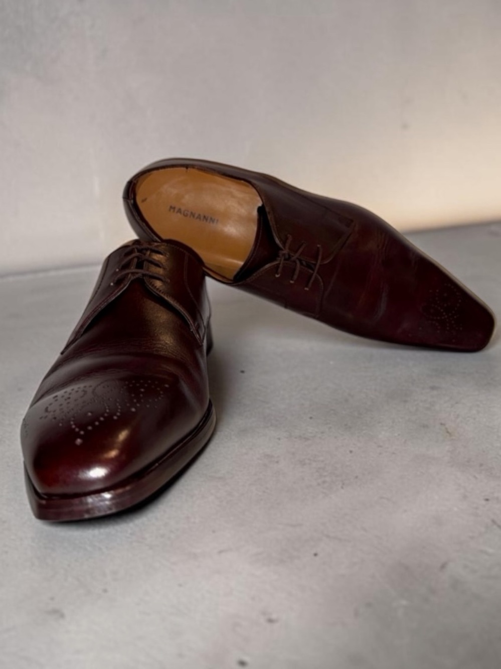 Magnanni Reko Medallion Toe Derby Shoes Brown Leather 11.5M Made in Spain-20420